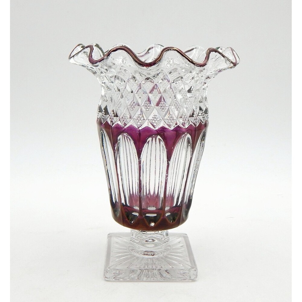Westmoreland Waterford Ruby Flash 6" Double Crimped Vase Diamond Stained